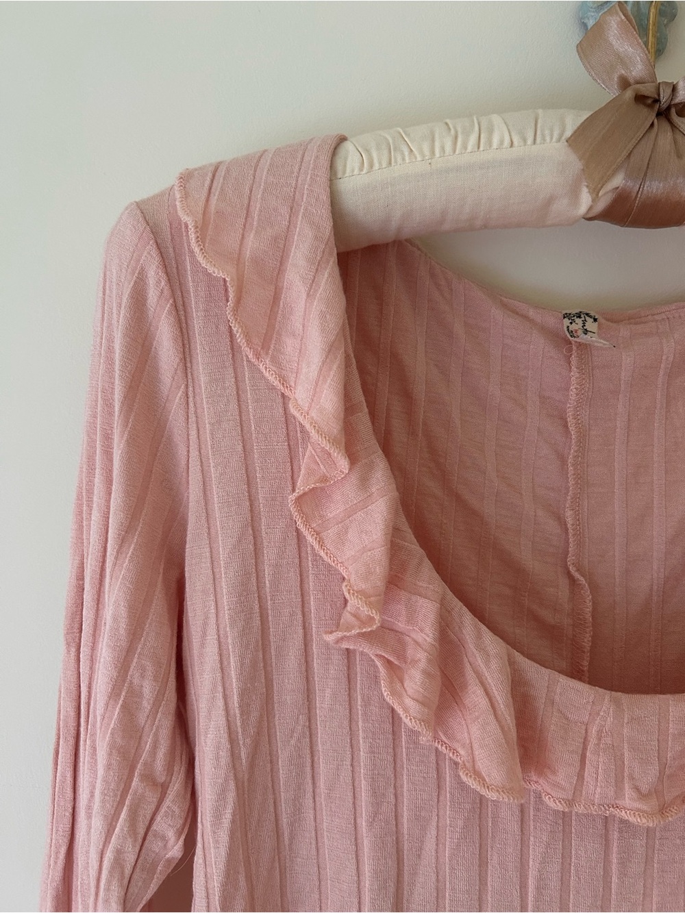 Intimately Blush Pink Ribbed Knit Top with Ruffle Neckline - Picture 3 of 10